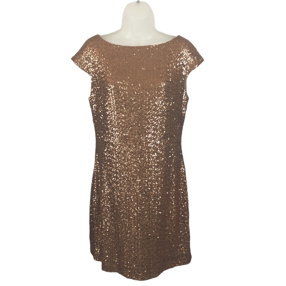 DRESS - Women's Lauren Ralph Lauren Bronze Sequined Sheath Mini Dress. Size 12